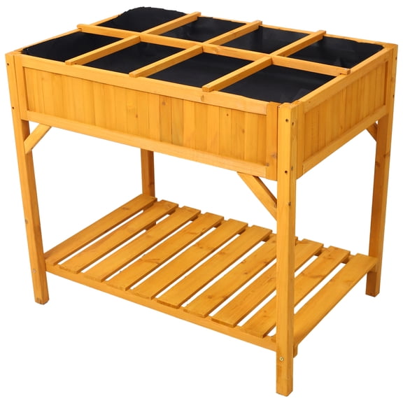 Garden Pots Raised Garden Bed with Legs, Wooden Elevated Planter Box with 8 Grids Divider & Protective Liner, Standing Garden Planter Bed for Vegetables Flowers Herbs on Deck Patio Backyard,Outdoor G