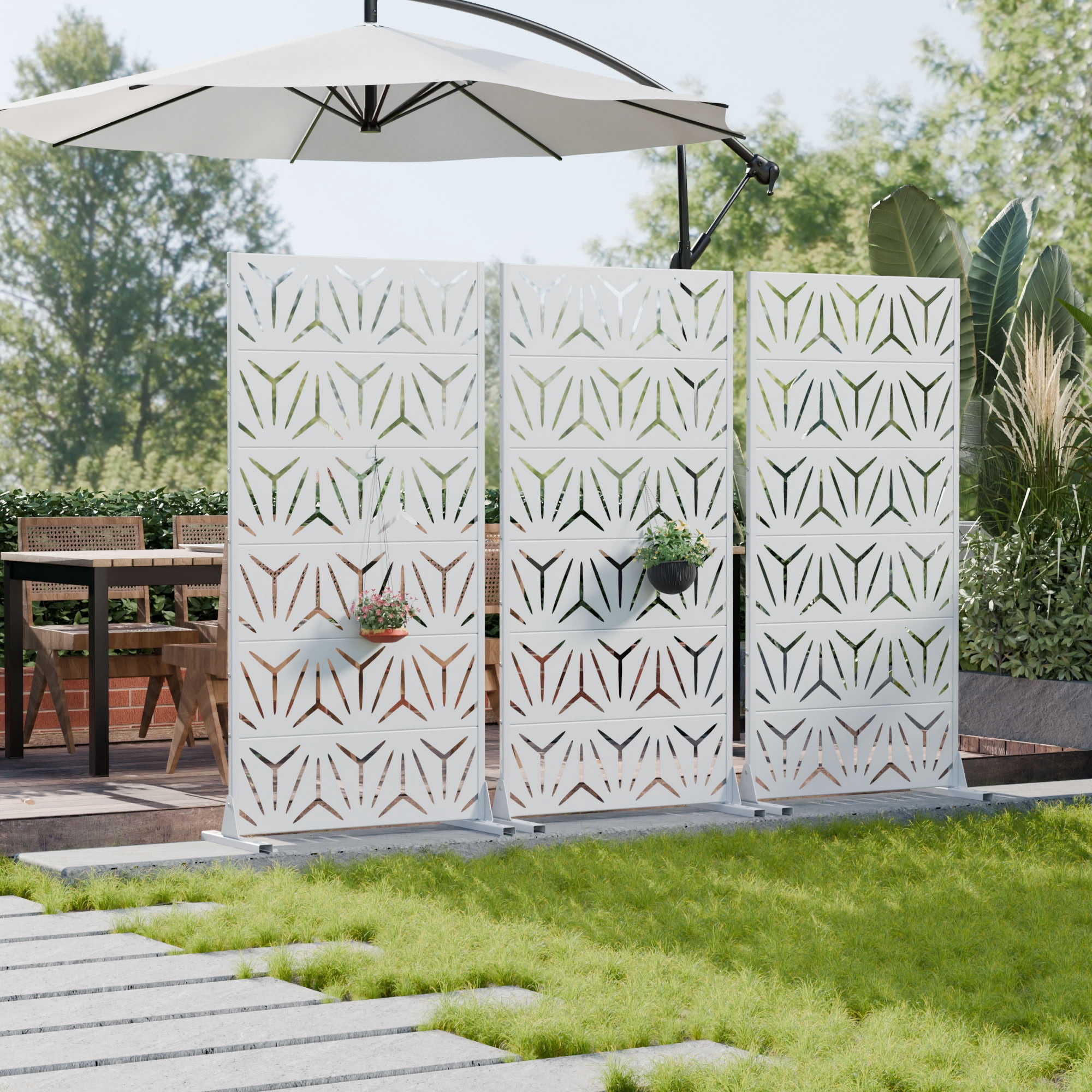 MAYEERTY 6 Panels Metal Outdoor Privacy Screen Garden Divider Patio Backyard Decorative Privacy Fence Panel, 72×35.4×15.7in
