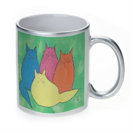 

KuzmarK Silver Sparkle Coffee Cup Mug 11 Ounce - Pastel Maine Coon Kitties Abstract Cat Art by Denise Every