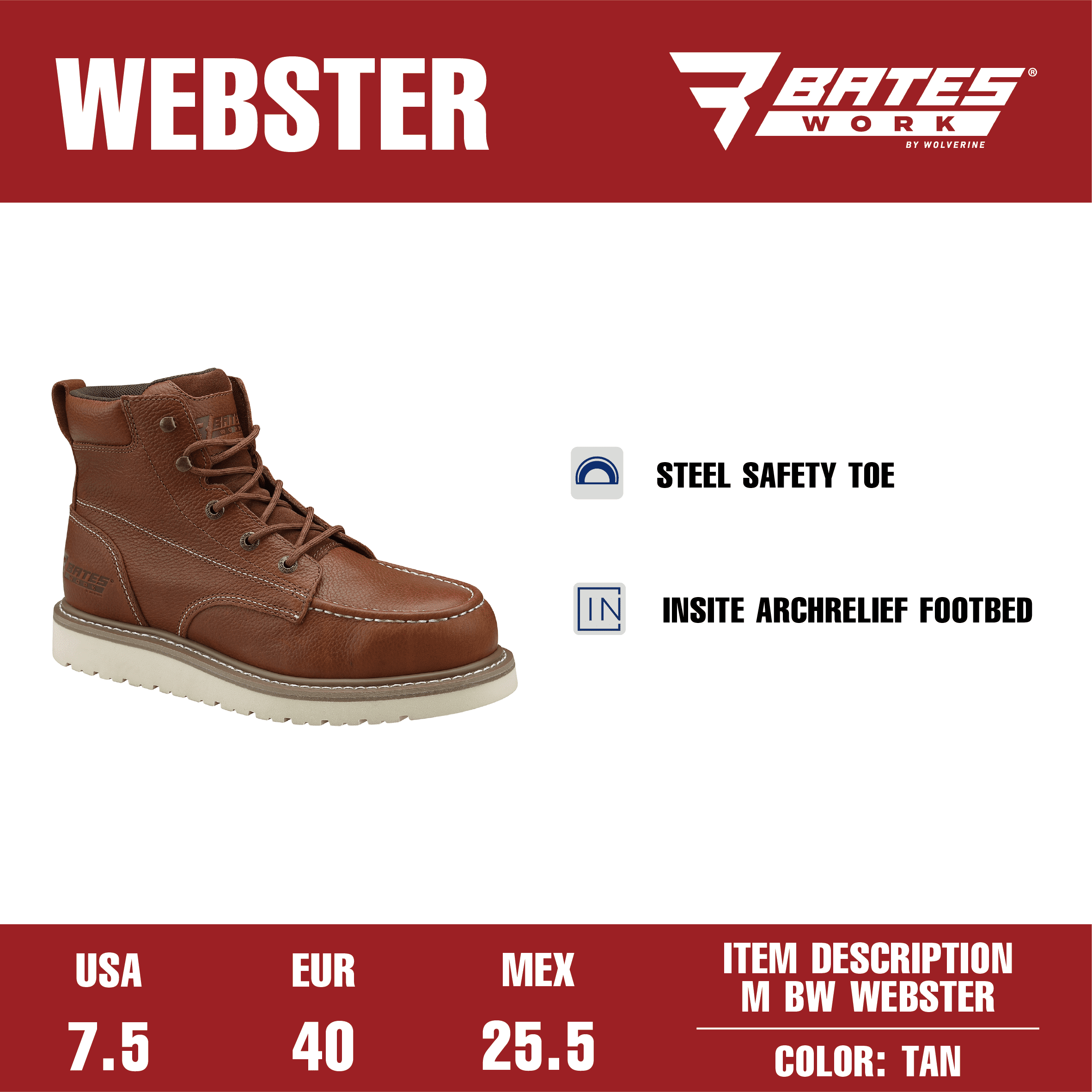 Bates Work by Wolverine Men's Webster Goodyear Welt Steel Toe Work Boot