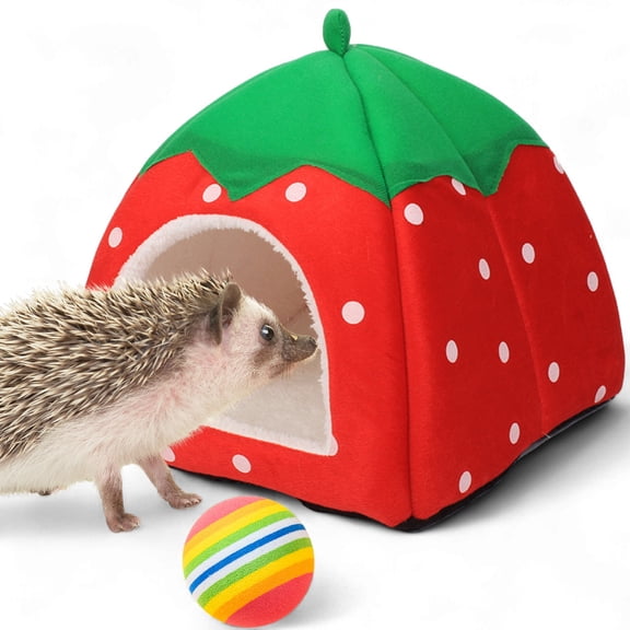 Hedgehog Hideout Small Animal Bed Nest with Ball Toy, Guinea Pig Bed Cave, Warm Plush Hedgehog Hideout House for Hamster Ferret Small Animal Cage Accessories, Red, 10.24 x 10.24 x 9.45 in
