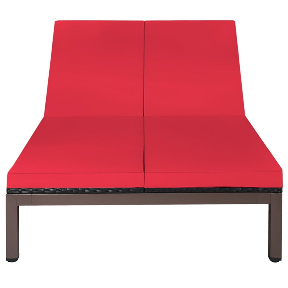 Aimee Lii 2-Person Patio Rattan Lounge Chair with Adjustable Backrest, Patio Loungers, Red