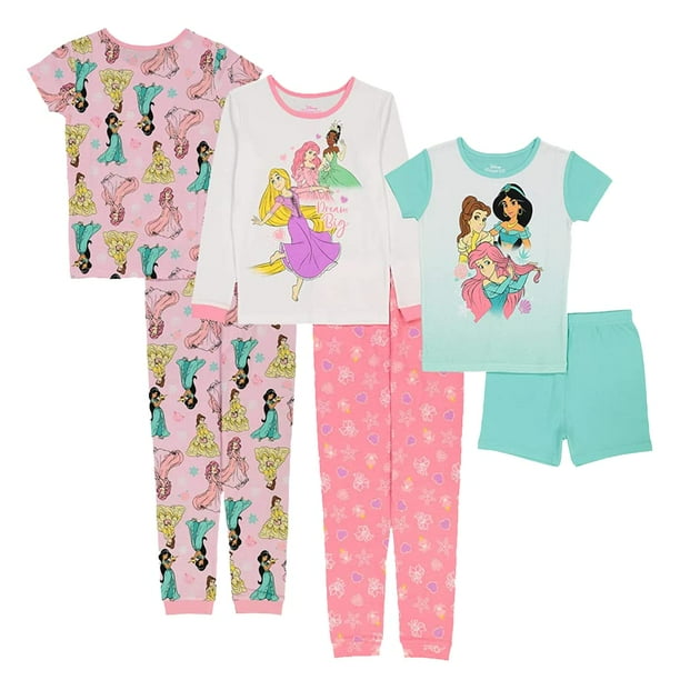 Conjunto de pijama Disney Princess para niñas, 6 piezas, algodón ajustado