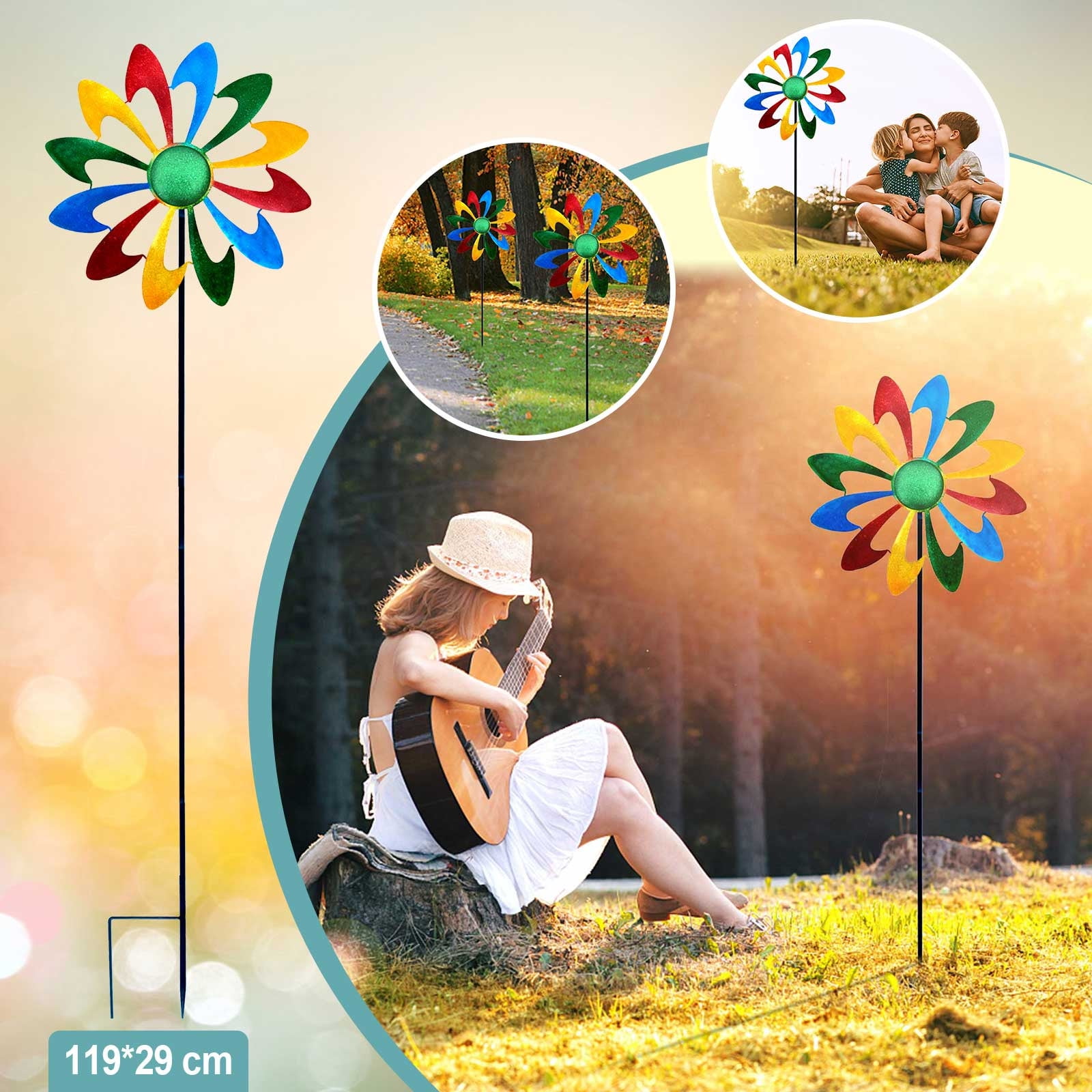 Garden Metal Windmills With Stake, Colorful Windmills Yard Decorations