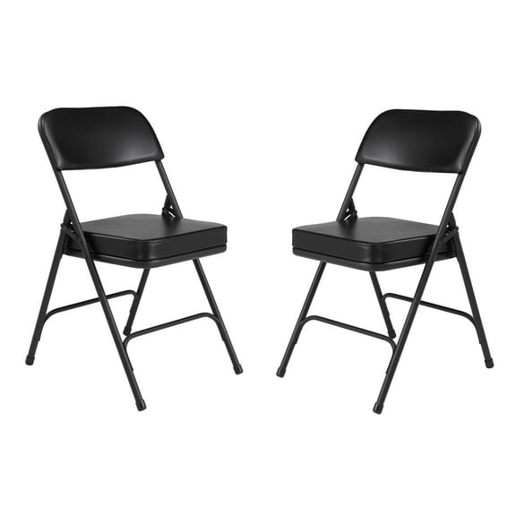 (2 Pack) NPS 3200 Series Premium 2" Vinyl Upholstered Double Hinge Folding Chair, Black