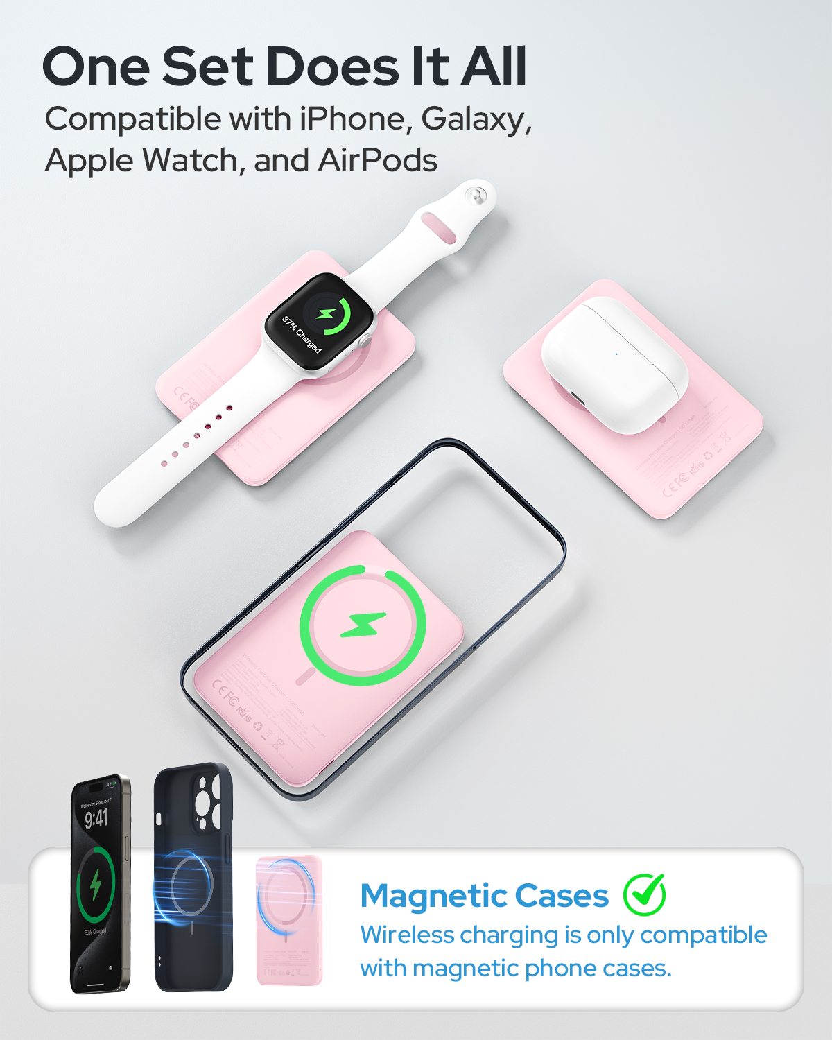 Mguzdi Magnetic Wireless Power Bank 5000mAh, Pink photo 7