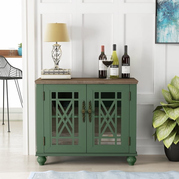 FESTIVO 38" Vintage Style Wood Kitchen Accent Buffet Sideboard Cabinet - Green