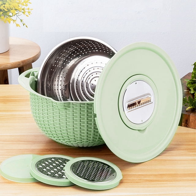 Cuenco Colador De Alimentos, Cuenco Colador De Acero Inoxidable Con Tapa Desmontable 4 En 1, Base Antideslizante, 3 Accesorios De Rejilla