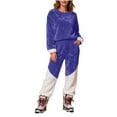 thumbnail image 2 of Yuyuzo Ensembles de Pyjamas pour Femmes en Molleton à Blocs de Couleur Vêtements de Détente Chandails en Molleton à Manches Longues Col Rond Pantalons Jogger Tenues 2 Pcs, 2 of 6