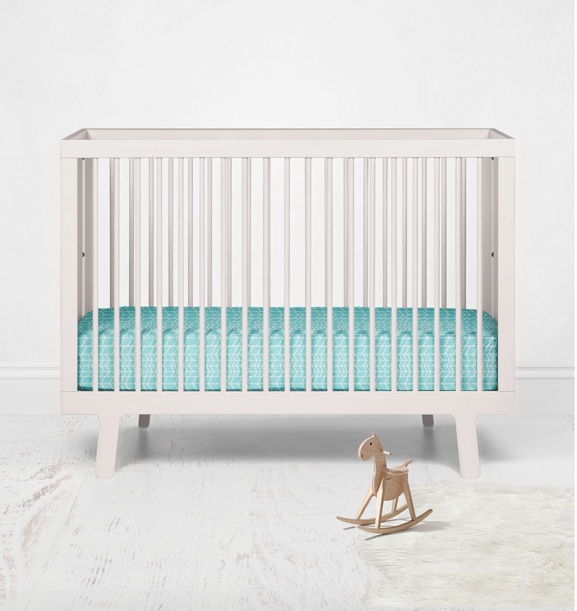 Crib or Toddler Bed Fitted Sheet 100% Cotton Percale, Safari Jungle Aqua/Orange/Grey