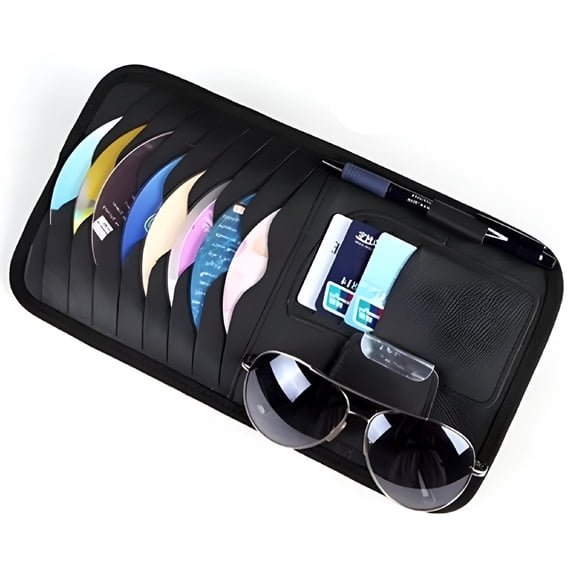 LAMIRO Car Sun Visor Organizer and CD Holder, Leather Auto Interior Accessory with Document, Ticket and Glasses Storage Pockets