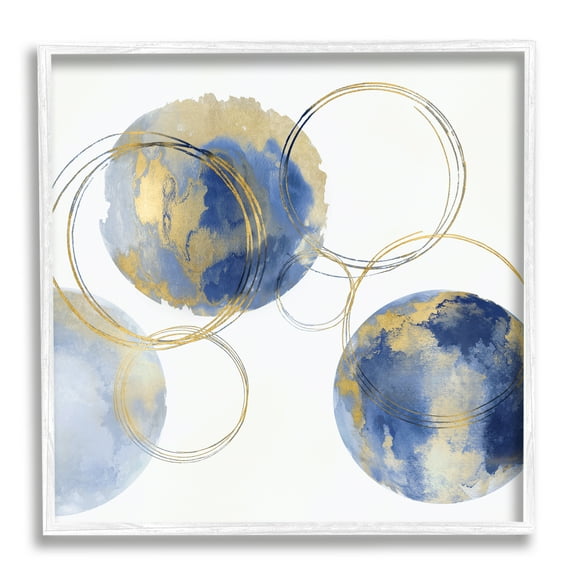Globe Abstract Shapes and Modern Golden Rings Abstract Framed Art Print Wall Art, 17x17