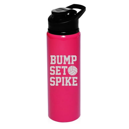 

25 oz Water Bottle Sports Travel Mug Bump Set Spike Volleyball (Hot Pink)