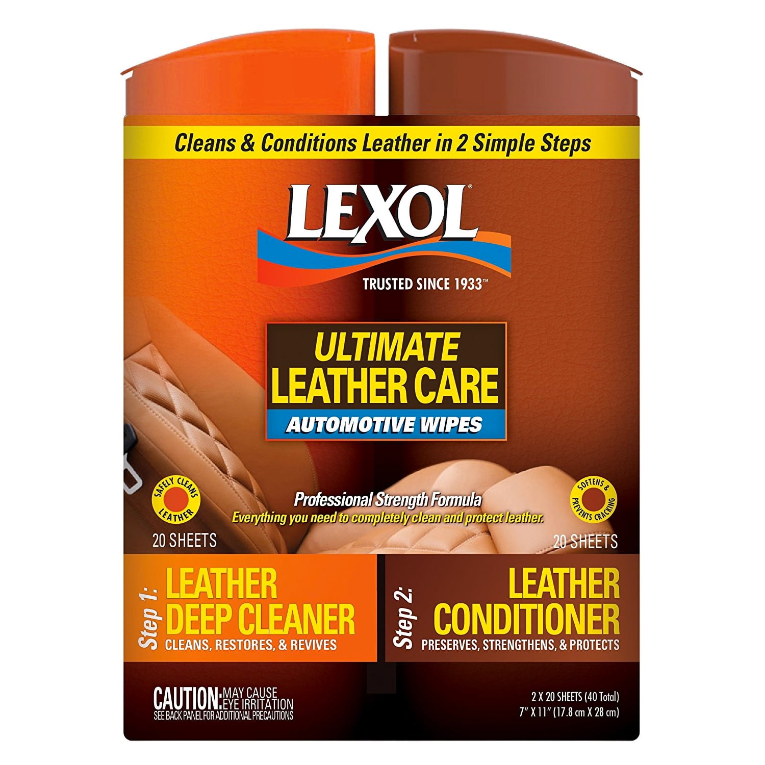 Lexol Ultimate Leather Care Car Wipes, Cleans Conditions