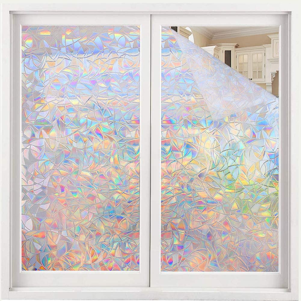 Removable Window Glass Vinyl 3D Decorative Rainbow Window Decals Haton Window Privacy Film Anti-UV Window Sticker Cover Non-Adhesive Static Window Cling 17.5 x 157.4 44.5 x 400 cm