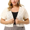 thumbnail image 1 of Women's Plus Size Shrug Cardigan Lace Allover Open Front Short Sleeve Crop Bolero Jacket Beige 2X, 1 of 7