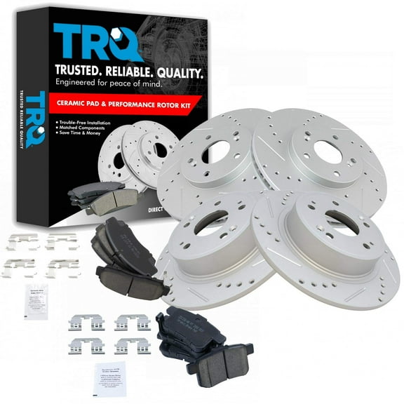 TRQ Front and Rear Performance Brake Pad & Rotor Kit Brake Pads Brake Rotors Set Ceramic Premium G-Coated Fits Select 2009-2010 Acura TSX 2008-2010 Honda Accord
