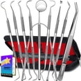 thumbnail image 1 of G.CATACC Herramientas dentales, paquete de 10 removedores de placa profesional para limpieza de dientes, juego de herramientas de higiene dental de acero inoxidable con púas dentales, raspador de sarr, 1 of 9