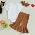 thumbnail image 7 of Okbabeha Infant Baby Girl Fall Clothes Pumpkin Patch Romper Onesie+Knit Bell Bottoms Pants Headband Halloween Outfits Set, 7 of 7