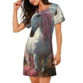 thumbnail image 2 of Sikiie Flower White Horse (2) Print Women's Short-sleeved Nightdress, Round Neck Pullover Nightdress Pajamas Summer Home Wear, 2 of 6