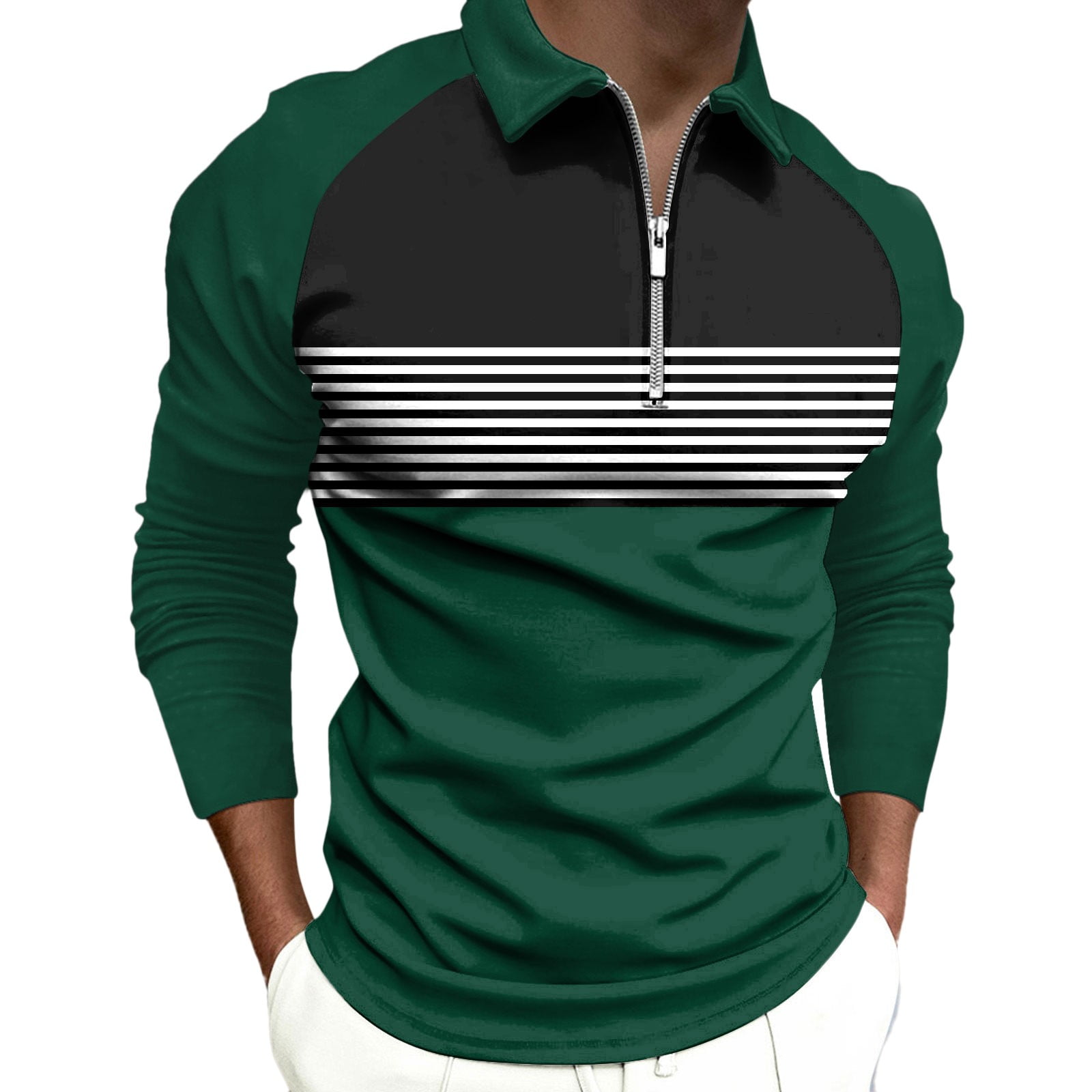 Mens Polo Shirts Long Sleeve 0 Tops Green L - Walmart.com