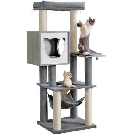 Easyfashion Multi-Level Cat Tree Tower with Hammock  Light Gray