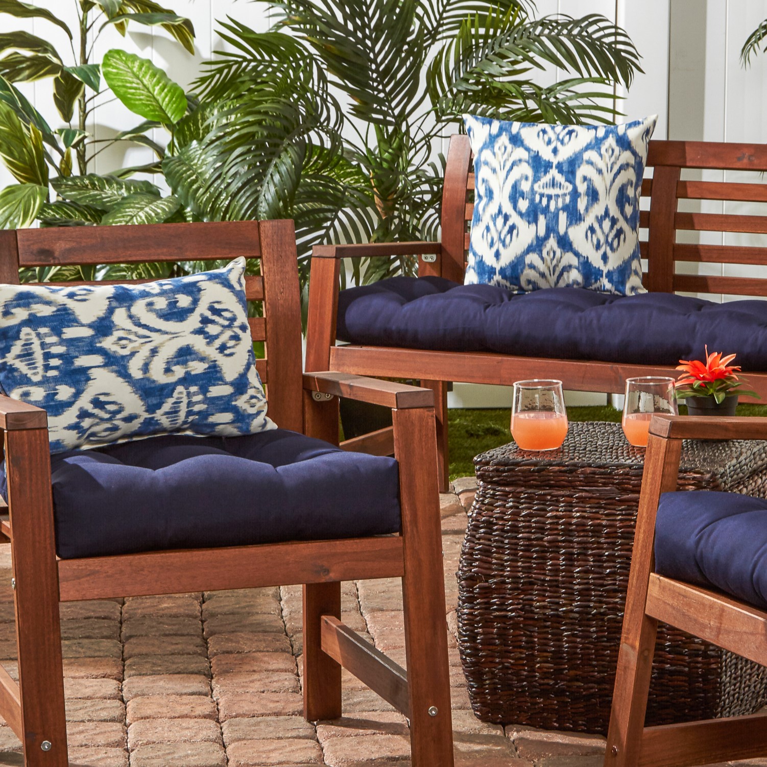 Azule Ikat Outdoor Square Throw Pillow (2-pack)