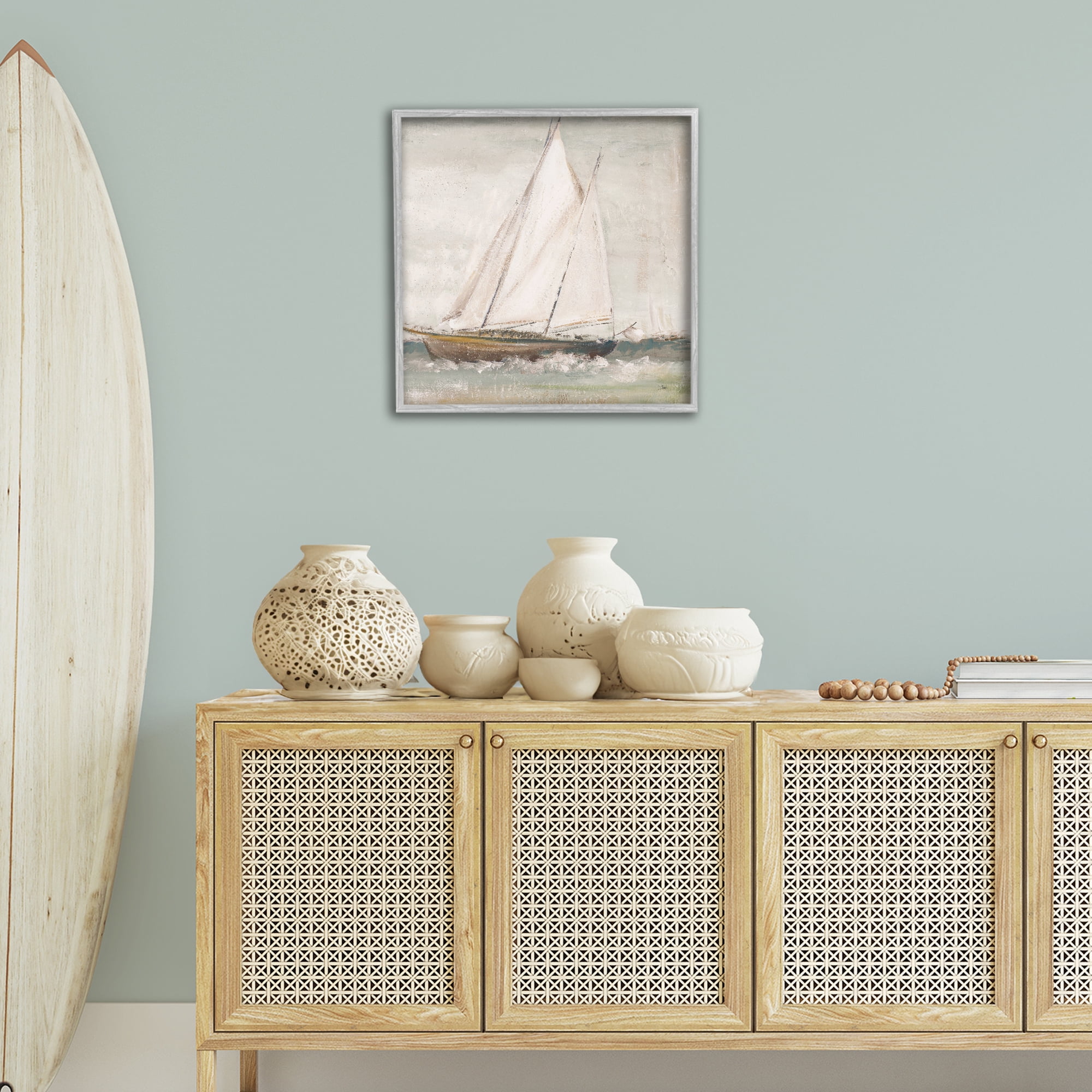 Stupell Industries Traditional Sailboat Splash Transportation Painting Gray Framed Art Print Wall Art, 24 x 24