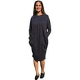 thumbnail image 3 of Baby'O Women's Brushed Sweater Knit Pleated Front Slouch Pocket Midi Dress, 3 of 5