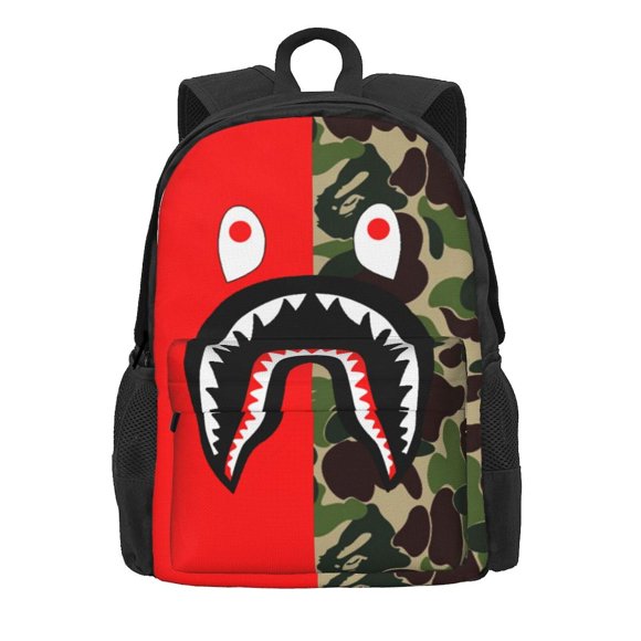 Bape Shark Camo Kids Backpacks School Bag Bookbag Casual Daypack Backpacks For Travel Hiking