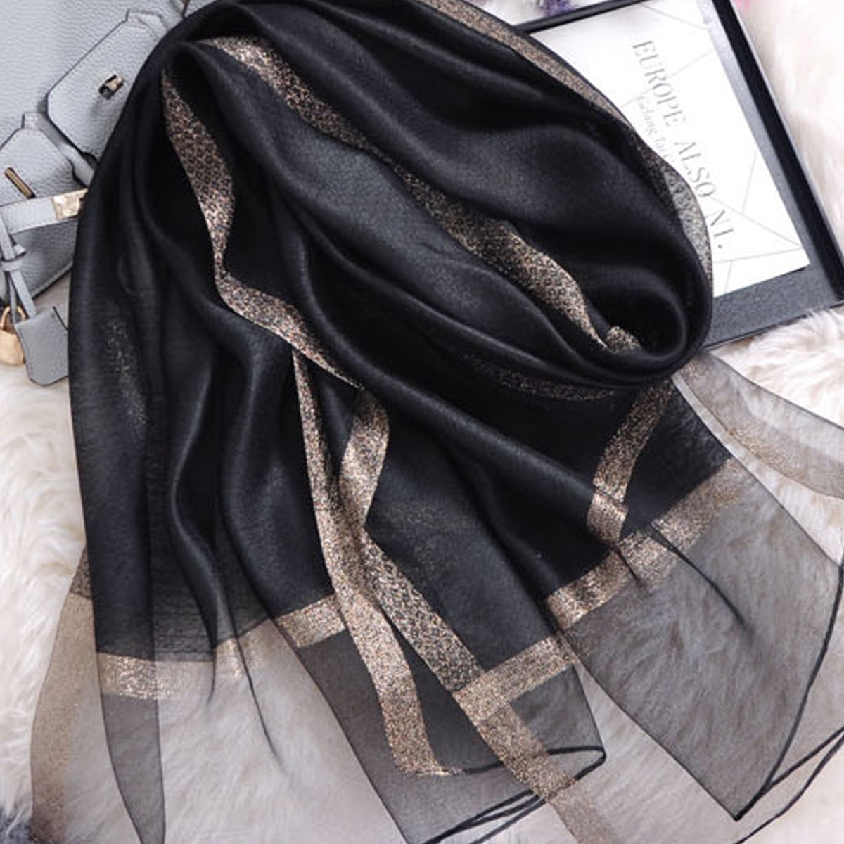 Solid Color Mulberry Silk Scarf for Women Soft Blanket Shawl Beach