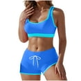 thumbnail image 1 of Two-piece Swimsuit for Women with V-Neck Camisole Top and Boyshort Bottom, Polyester-Spandex Blend, Solid Color, Split Design, Regular Length, 1 of 8