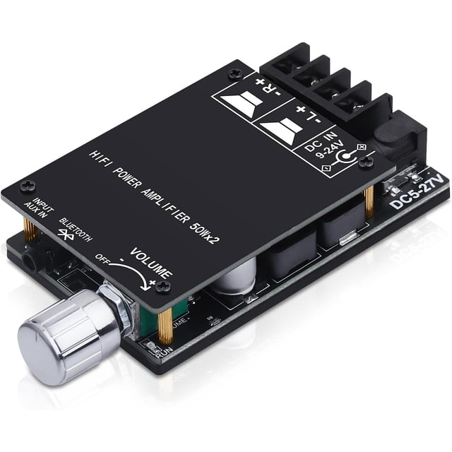 Audio Amplifier Board, ZK-502C Mini Bluetooth Amp Receiver 2.0 Channel 50W x 2, DC 9-24V Stereo Power Amplifier with Bluetooth and AUX Inputs for Home Speakers