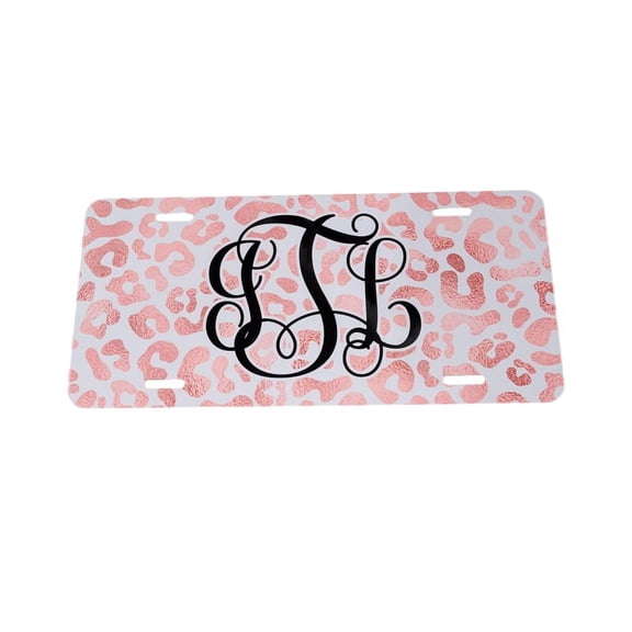 Pink Rose Gold Cheetah Personalized License Plate and Accessories, Personalized car tag, Custom Car Tag, License Plate for women, Monogram (License Plate)