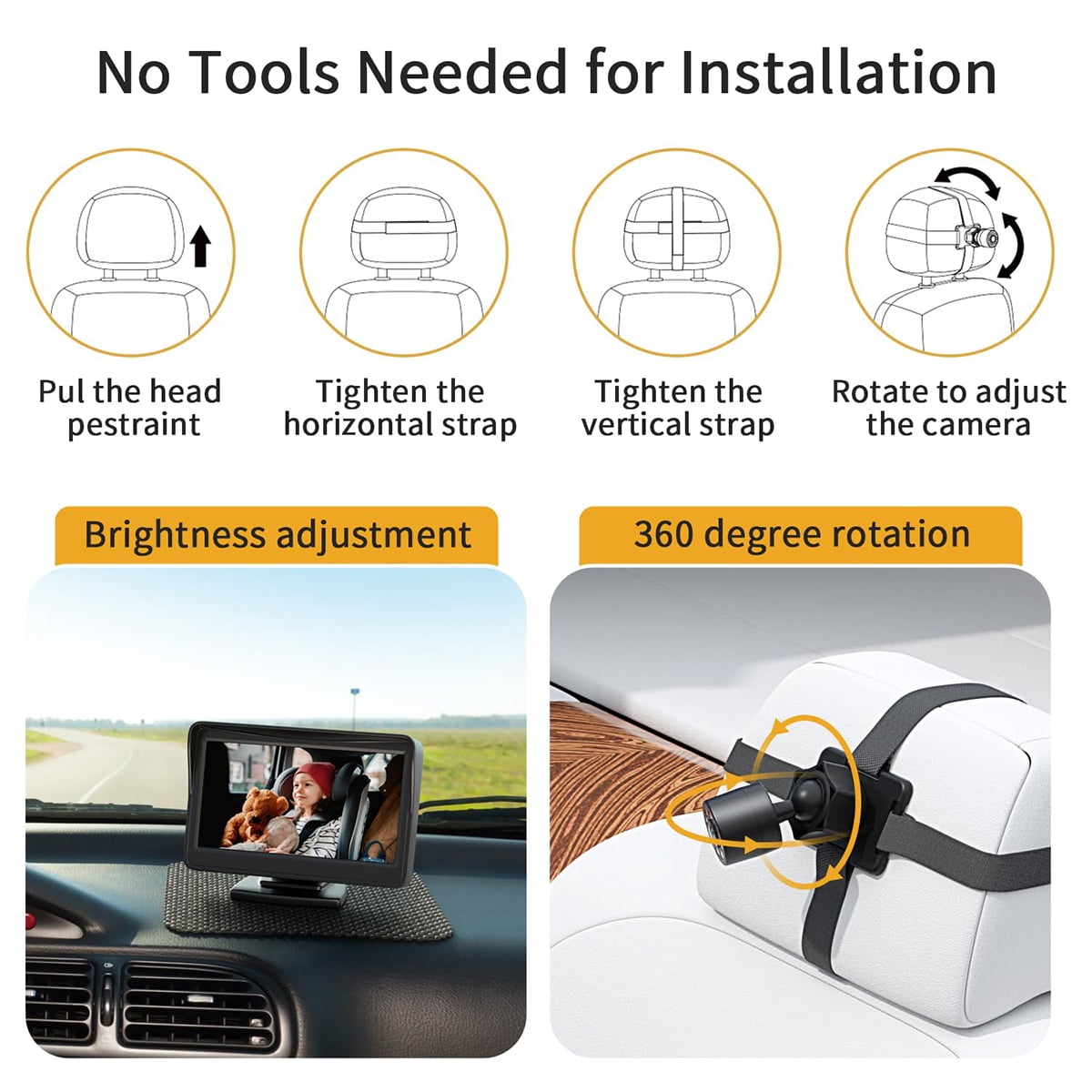 Baby Car Mirror with Night Vision Feature, View Infant in Rear Facing Seat, Wide Crystal Clear View