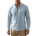 thumbnail image 2 of BVWKPCV Men's Long Sleeve Shirts Retro Style Lace up for Medieval,Viking,Hippie Halloween Pirate Renaissance Costume Light Blue L, 2 of 5