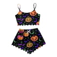 thumbnail image 2 of LILIYA Halloween Cute Pajama Sets for Women Print Round Neck Spaghetti Strap Ruffle Crop Top and Shorts 2 Piece Sleepwear Sets Baggy Cozy Nightwear for Women, 2 of 4