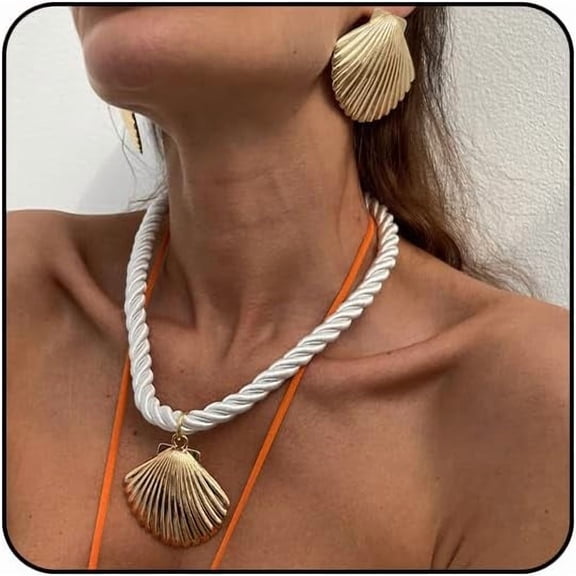 XBage Shell Necklaces For Women Gold Seashell Earrings Set Big Seashell Jewelry Summer Beachy Necklace Beach Jewelry[xl2305]