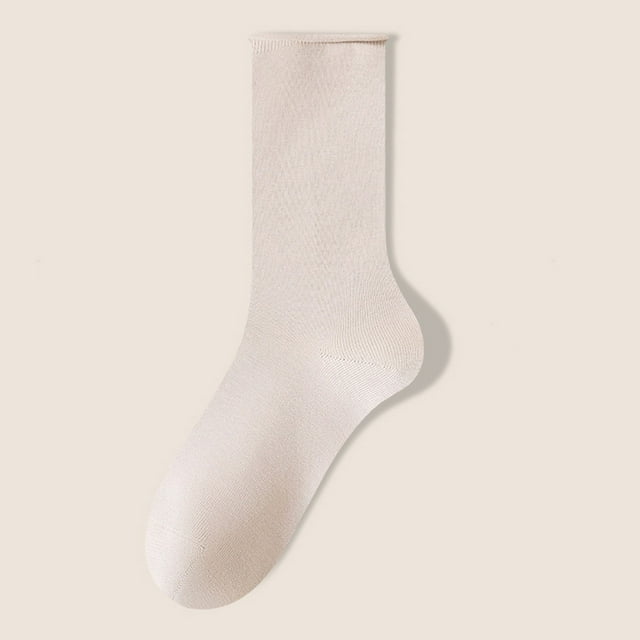 Under 10,Women's Mid-calf Socks, Solid Color, Comfortable Warm, Breathable Multicolor, For Daily Wear, Long-lasting, Seamless Toe, Machine Washable Breezy and Comfortable|Cotton,Beige