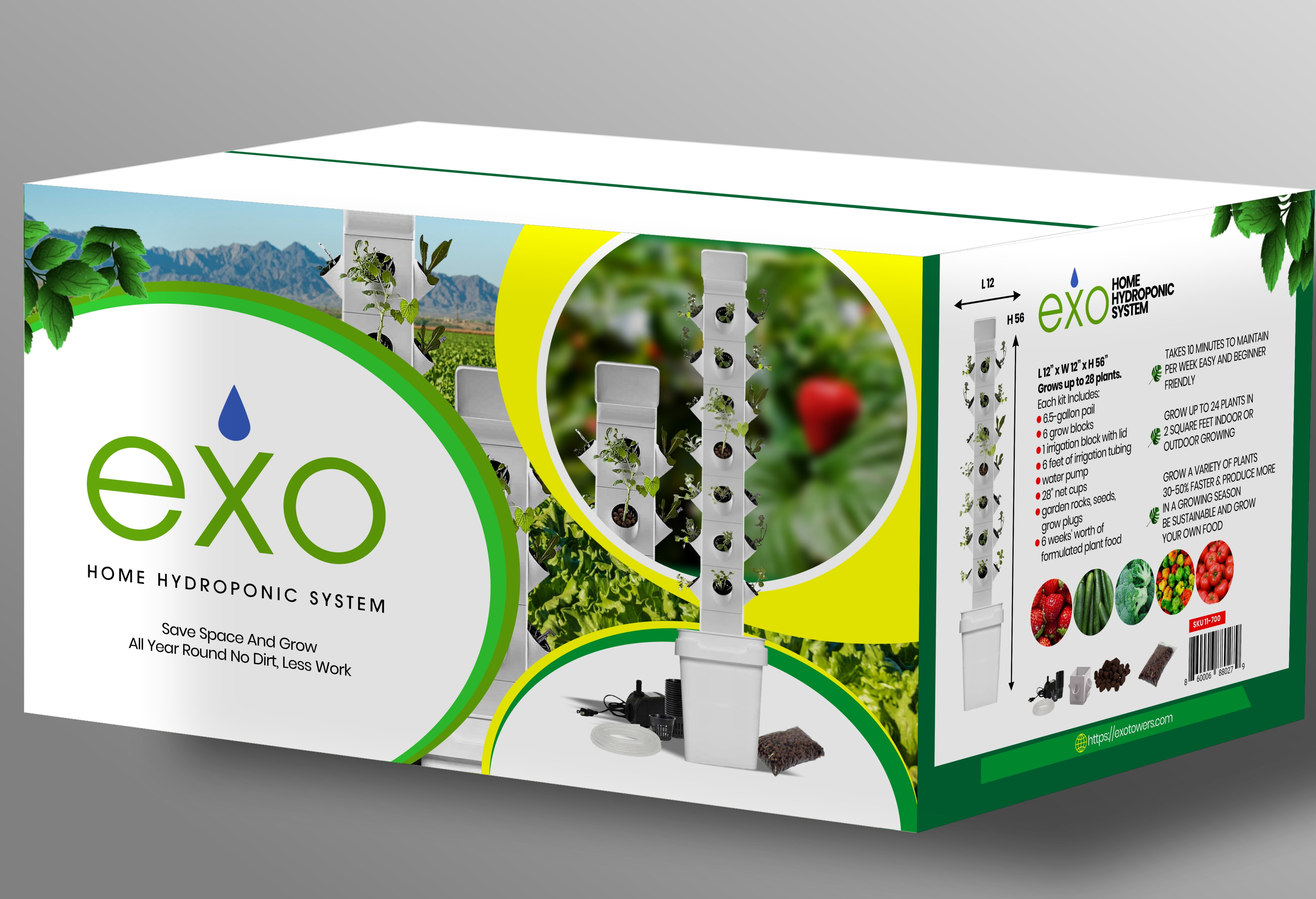 Exo Hydroponics 7 Tier Vertical Garden Planter Tower, Vertical gardening Indoor/outdoor, 28 Stacking Garden Pots, Includes Irrigation Tubing & Water Pump, 100% Money Back Guarantee