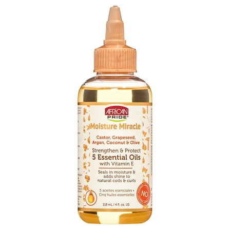 African Pride Moisture Miracle Oil Essential 5 Vitamin Oil 4oz, Curly, Coily Hair