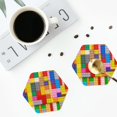 thumbnail image 3 of Bingfone Vintage Colorful Plastic Blocks Pattern Leather Drinks Coasters with Set of 6,Suitable for Home Kitchen,Coffee Cup Coasters Home Gift, 3 of 7