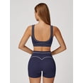 thumbnail image 2 of IBTOM CASTLE Womens Workout Sets Color Block Sports Bra Matching High Waist Shorts 2 Piece Gym Yoga Pilates Outfits Blue, 2 of 7