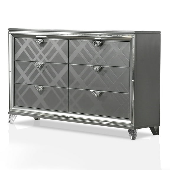 Furniture of America Avea Adult Modern 6-Drawer Dresser, Silver