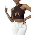 thumbnail image 6 of Sinhoon Women's Crisscross Cut Out Vest Halter Wrap Crop Top Solid Cami Tank Tops, 6 of 6