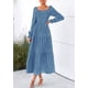 thumbnail image 3 of Vestido PRETTYGARDEN 2025 Floral de Manga Larga con Fruncido Azul Talla L, 3 of 8