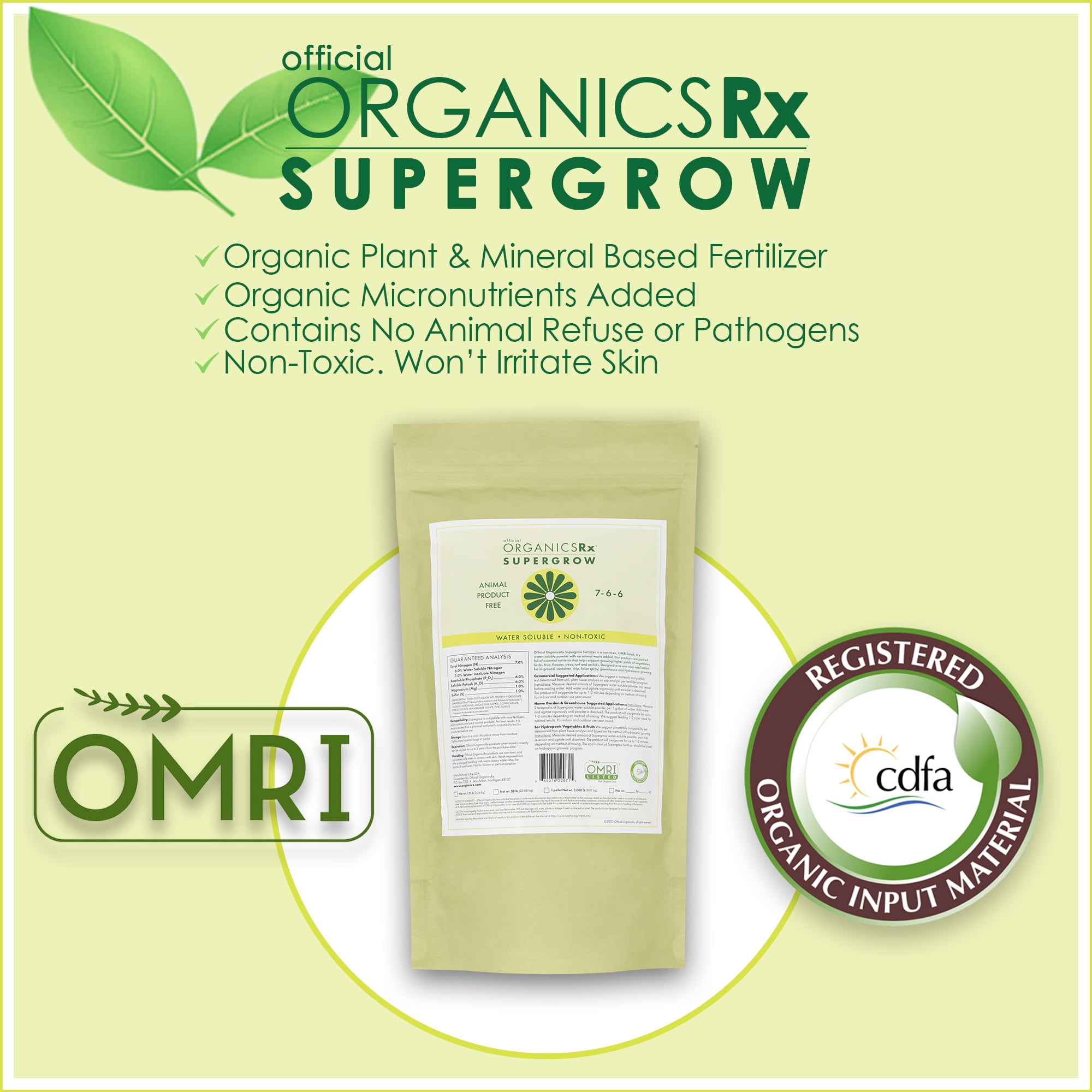 Ｎ　Organic Official OrganicsRx Supergrow 7-6-6 Fertilizer Powder for