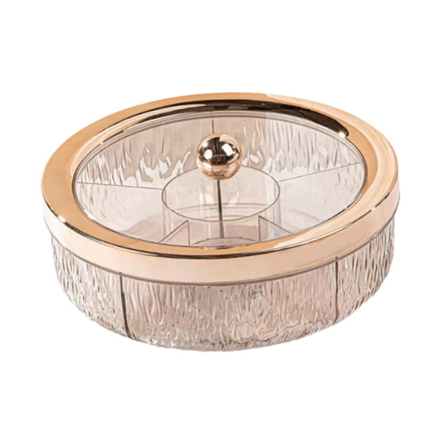 Bandeja giratoria para servir snacks con 6 compartimentos, transparente, reutilizable, para bola de oro rosa
