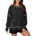 thumbnail image 2 of Sudadera Informal de Cuello Redondo para Mujer, de Larga, Holgada, , con Costuras en Contraste, para Otoño. Negro XL, 2 of 8