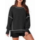thumbnail image 2 of Sudadera Informal de Cuello Redondo para Mujer, de Larga, Holgada, , con Costuras en Contraste, para Otoño. Negro XL, 2 of 8